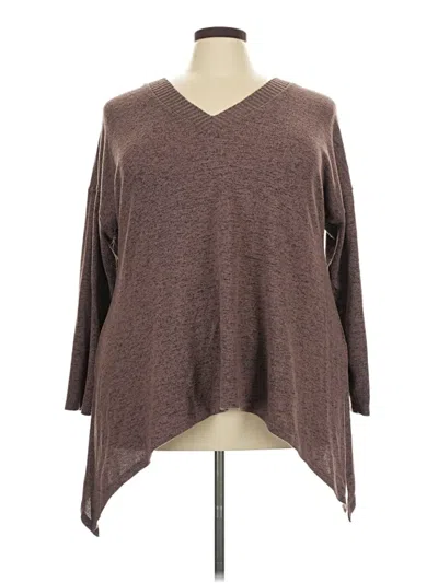 Pre-owned Torrid 3/4 Sleeve Top Brown V-neck Tops