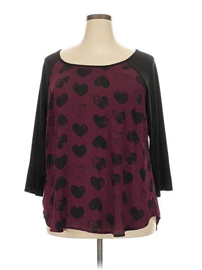 Pre-owned Torrid 3/4 Sleeve Top Burgundy Hearts Pattern Sweetheart Neckline Tops