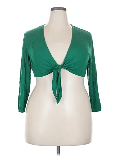 Pre-owned Torrid 3/4 Sleeve Top Green Plunge Neckline Tops