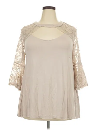 Pre-owned Torrid 3/4 Sleeve Top Tan Cold Shoulder Neckline Tops In Brown