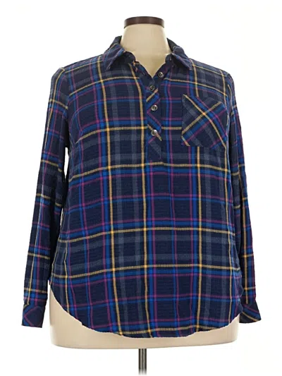 Pre-owned Torrid Long Sleeve Button Down Shirt In Blue