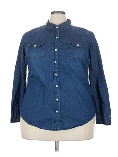 Pre-owned Torrid Long Sleeve Button Down Shirt In Blue