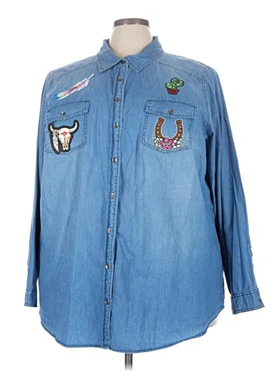 Pre-owned Torrid Long Sleeve Button Down Shirt In Blue