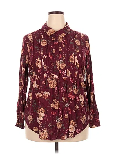 Pre-owned Torrid Long Sleeve Button Down Shirt In Burgundy