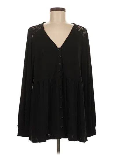 Pre-owned Torrid Long Sleeve Top Black Plunge Neckline Tops