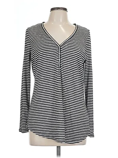 Pre-owned Torrid Long Sleeve Top Black Stripes Pattern V-neck Tops