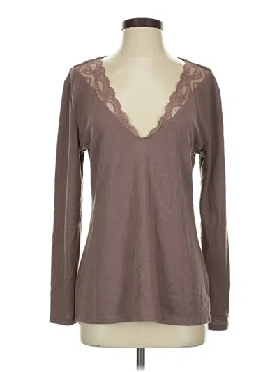 Pre-owned Torrid Long Sleeve Top Brown V-neck Tops