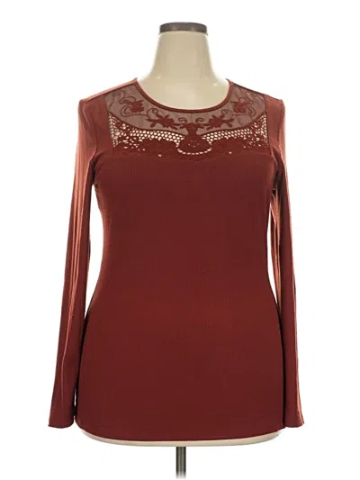 Pre-owned Torrid Long Sleeve Top Burgundy Keyhole Neckline Tops