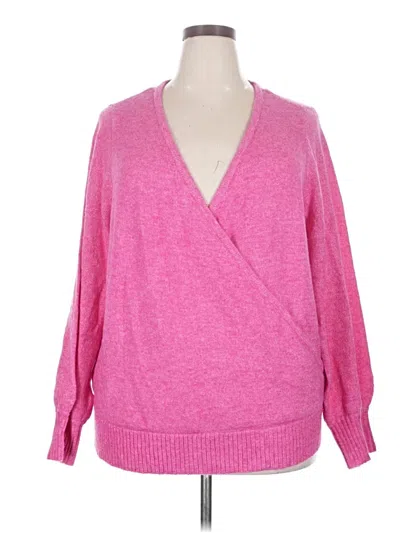 Pre-owned Torrid Long Sleeve Top Pink Plunge Neckline Tops
