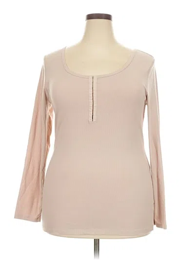 Pre-owned Torrid Long Sleeve Top Tan Keyhole Neckline Tops