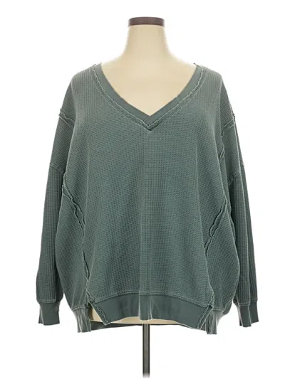 Pre-owned Torrid Long Sleeve Top Teal V Neck Tops In Blue