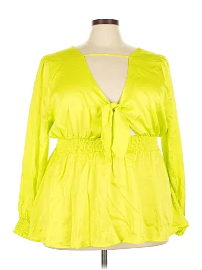 Pre-owned Torrid Long Sleeve Top Yellow Plunge Neckline Tops