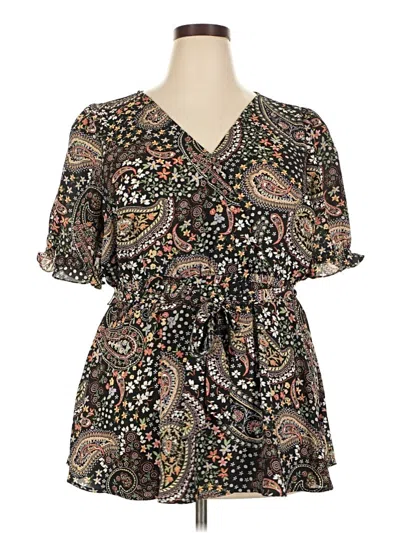 Pre-owned Torrid Short Sleeve Blouse In Black