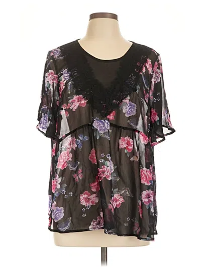 Pre-owned Torrid Short Sleeve Blouse In Black