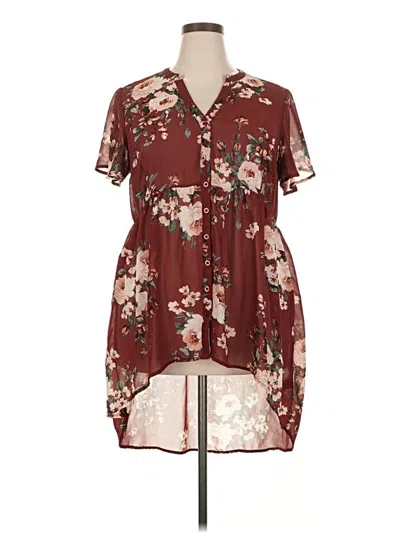 Pre-owned Torrid Short Sleeve Blouse In Burgundy