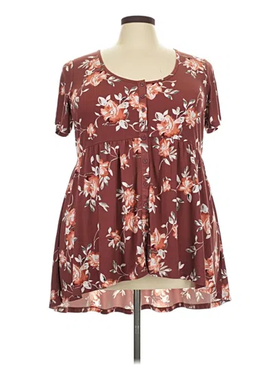 Pre-owned Torrid Short Sleeve Blouse In Burgundy