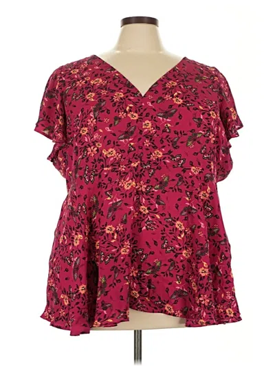 Pre-owned Torrid Short Sleeve Blouse In Burgundy