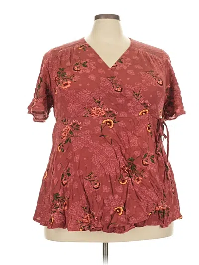 Pre-owned Torrid Short Sleeve Blouse In Burgundy