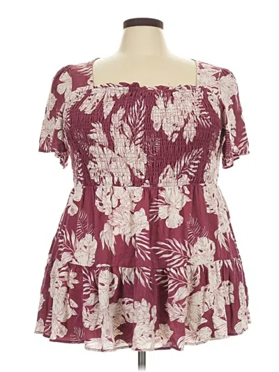 Pre-owned Torrid Short Sleeve Blouse In Burgundy