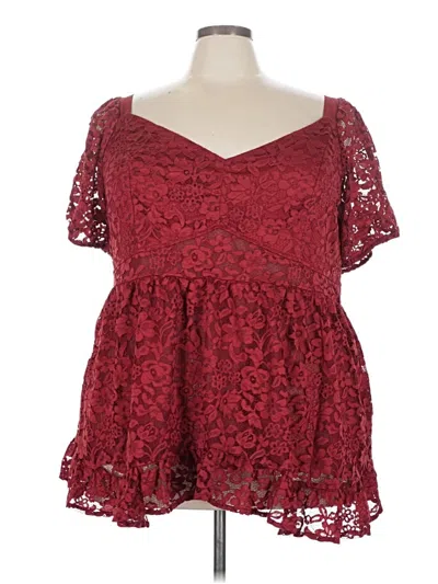 Pre-owned Torrid Short Sleeve Blouse In Burgundy