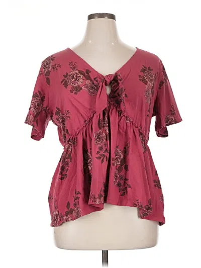 Pre-owned Torrid Short Sleeve Blouse In Burgundy