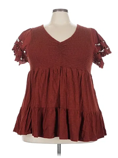 Pre-owned Torrid Short Sleeve Blouse In Burgundy
