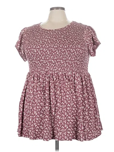Pre-owned Torrid Short Sleeve Blouse In Burgundy