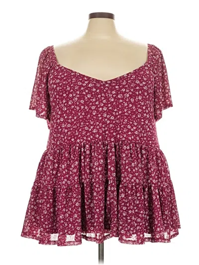 Pre-owned Torrid Short Sleeve Blouse In Burgundy