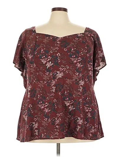 Pre-owned Torrid Short Sleeve Blouse In Burgundy