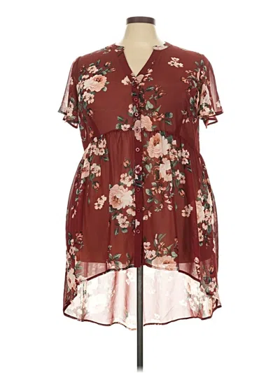 Pre-owned Torrid Short Sleeve Blouse In Burgundy