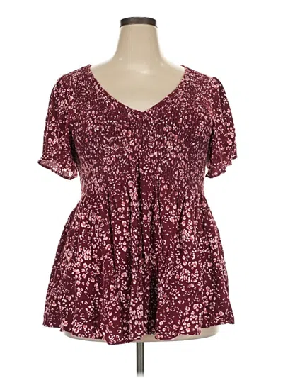 Pre-owned Torrid Short Sleeve Blouse In Burgundy