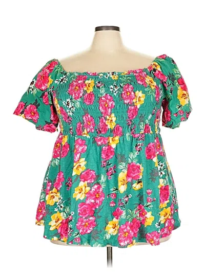 Pre-owned Torrid Short Sleeve Blouse In Green