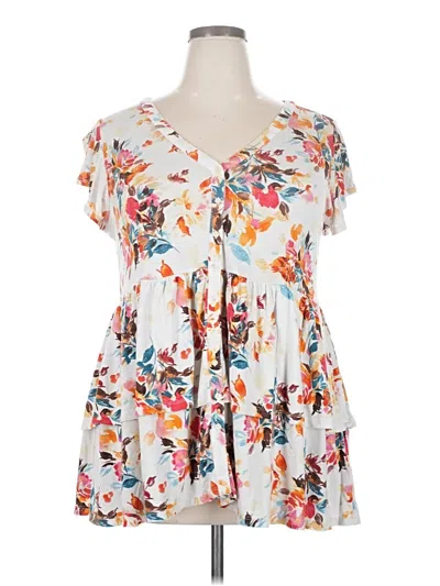 Pre-owned Torrid Short Sleeve Blouse In White