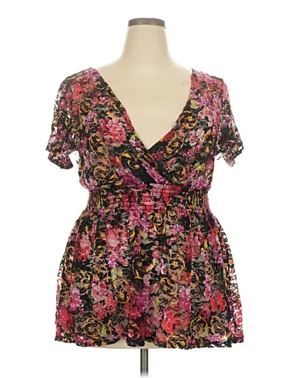 Pre-owned Torrid Short Sleeve Top Black Plunge Neckline Tops