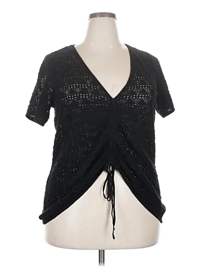 Pre-owned Torrid Short Sleeve Top Black Plunge Neckline Tops