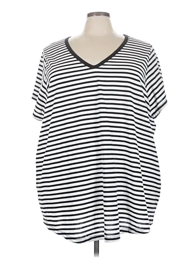 Pre-owned Torrid Short Sleeve Top Black Stripes Pattern V-neck Tops