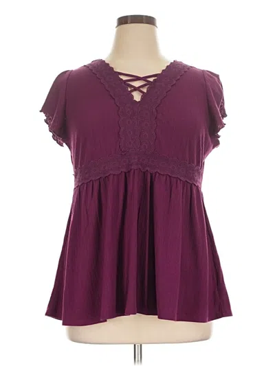 Pre-owned Torrid Short Sleeve Top Burgundy Keyhole Neckline Tops
