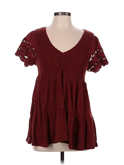 Pre-owned Torrid Short Sleeve Top Burgundy Sweetheart Neckline Tops