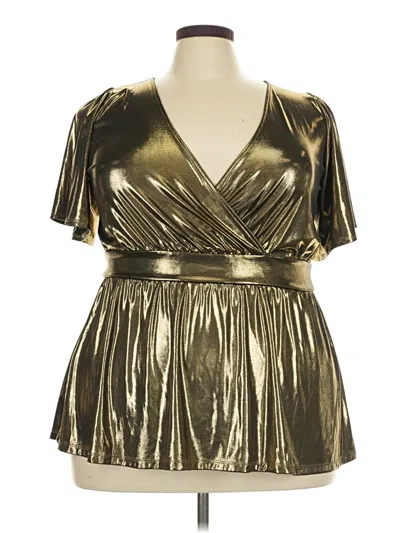 Pre-owned Torrid Short Sleeve Top Gold Metallic Pattern Plunge Neckline Tops