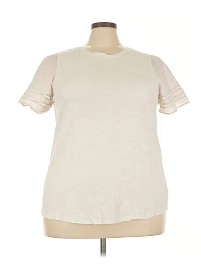 Pre-owned Torrid Short Sleeve Top Ivory Solid Pattern Scoop Neck Tops