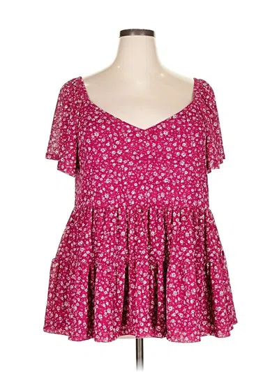 Pre-owned Torrid Short Sleeve Top Pink Sweetheart Neckline Tops