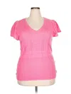 Torrid Short Sleeve Top Pink V Neck Tops In Pink