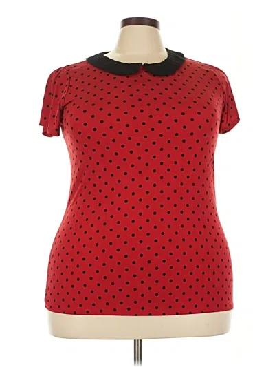 Pre-owned Torrid Short Sleeve Top Red Polka Dots Pattern Collared Neckline Tops