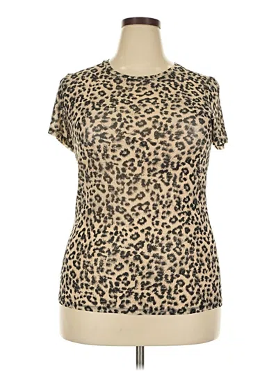 Torrid Short Sleeve Top Tan Animal Print Pattern Keyhole Neckline Tops In Brown