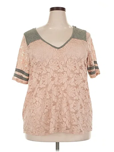 Pre-owned Torrid Short Sleeve Top Tan V Neck Tops In Brown