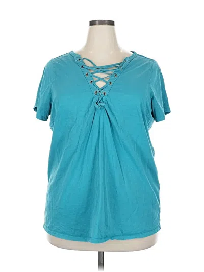 Pre-owned Torrid Short Sleeve Top Teal Keyhole Neckline Tops In Blue
