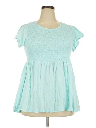 Pre-owned Torrid Short Sleeve Top Teal Keyhole Neckline Tops In Blue