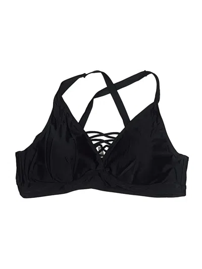 Pre-owned Torrid Swimsuit Top Black Solid Pattern V-neck Swimwear