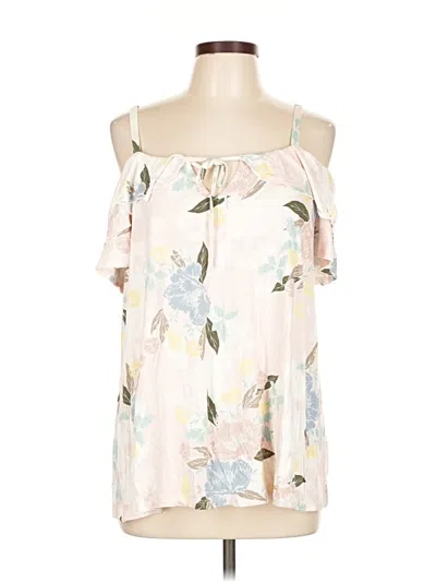Pre-owned Torrid Tank Top Ivory Floral Pattern Cold Shoulder Neckline Tops In White