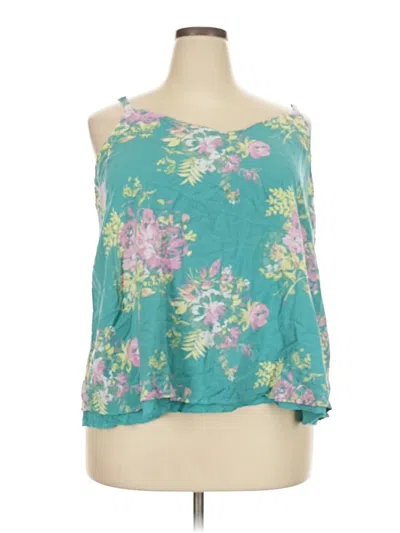Pre-owned Torrid Tank Top Teal Floral Pattern Cold Shoulder Neckline Tops